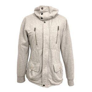 Roxy cozy med weight grey jacket with snap detail and front zip. Women’s size L